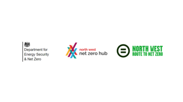 Logos for Department for Energy Security and Net Zero, North West Net Zero Hub and North West Route to Net Zero